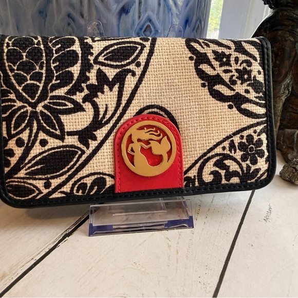 Spartina | Black and Cream Floral Wallet/Wristlet with Coral Pink Accents - Picture 2 of 8